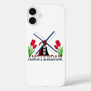 Coques iPhone 16 Plus Amsterdam Pays-Bas Windmill et tulipes