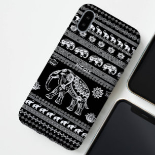 Coques iPhone 16 Pro Amusant et mignon noir blanc éléphant thaïlandais 