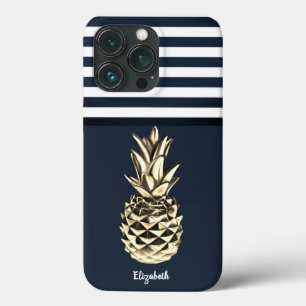 Case-Mate iPhone Case Ananas Métallique Or Marine Bleu Stripes