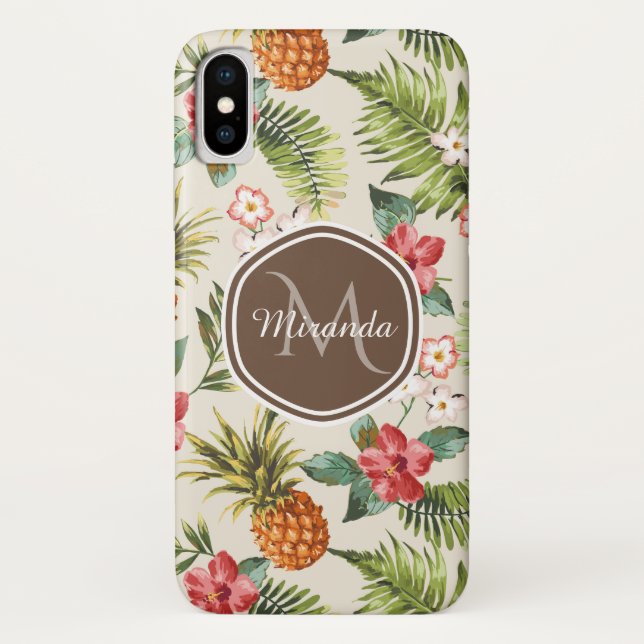 Coques Case-Mate iPhone Ananas tropicale exotique Floral Monogramme Brown (Dos)