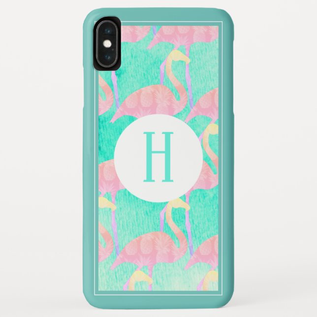 Coques Case-Mate iPhone Ananas tropicaux Flamants roses roses | Monogramme (Dos)