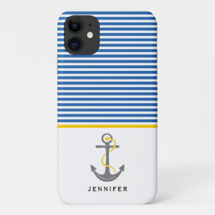 Case-Mate iPhone Case Ancrage gris et rayures bleu blanc jaune nautique