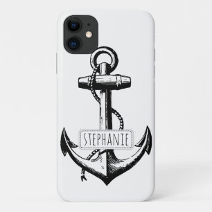 Case-Mate iPhone Case Ancrage vintage noir, blanc et nom nautique