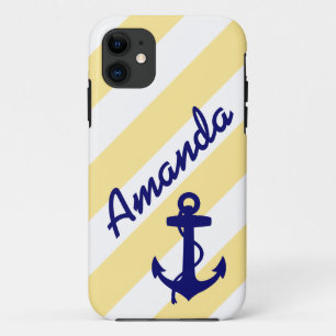 COQUE iPhone 11  ANCRE BLEU BLEUE À PEU PRÈS JAUNE VOTRE NOM