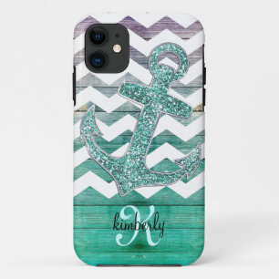 Coques Pour iPhone Ancre Chevron en bois de parties scintillantes de