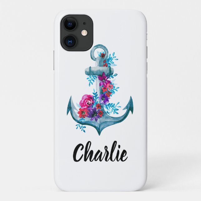 Coques Case-Mate iPhone Ancre d'aquarelle marine blanche personnalisée (Dos)