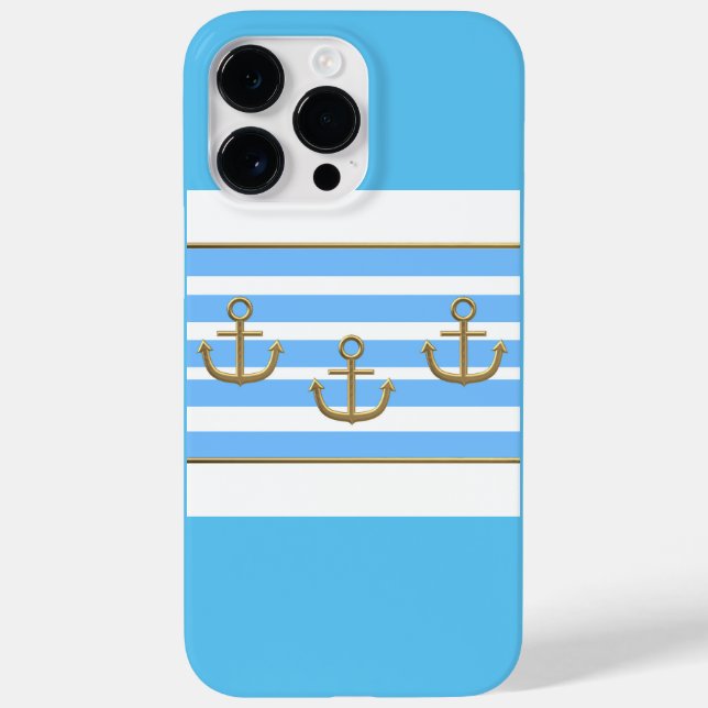 Coques Case-Mate iPhone ancre dorée bleu blanc arrière - plan (Verso)