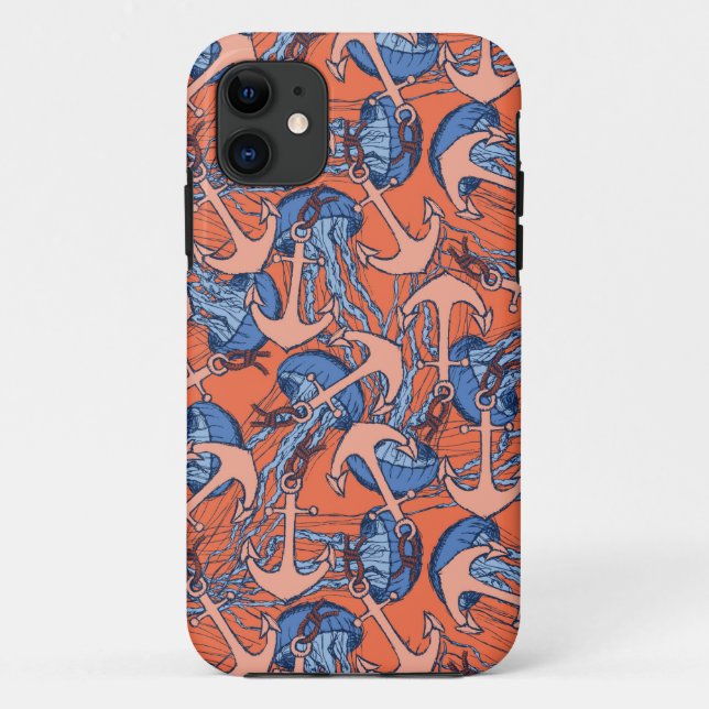 Coques Case-Mate iPhone Ancre Et Motif De Méduses (Dos)