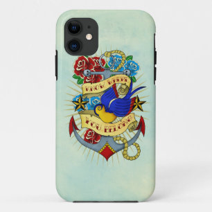 Coques Pour iPhone Ancre, hirondelle et roses