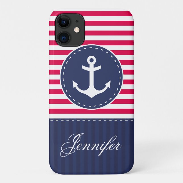 Coques Case-Mate iPhone Ancre Motif bleu bleu marine personnalisable (Dos)