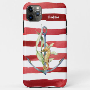 Case-Mate iPhone Case Ancre nautique Hippocampe et rayures avec nom