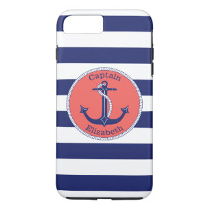 Coque iPhone 7 Plus Ancre nautique Marine et corail Personnalisé