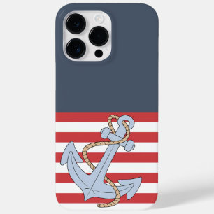 Coque Pour Pour iPhone 14 Pro Max Ancre nautique moderne rayé Bleu et rouge mignon
