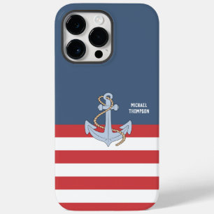 Coque Pour Pour iPhone 14 Pro Max Ancre nautique tendance Monogramme avec rayures ma