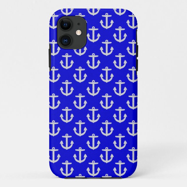 Coques Case-Mate iPhone Ancres blanches sur Arrière - plan bleu (Dos)