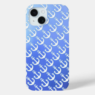 Coque Pour iPhone 15 Ancres blanches sur bleu doux