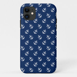 Coques Pour iPhone Ancres blanches sur le bleu marine