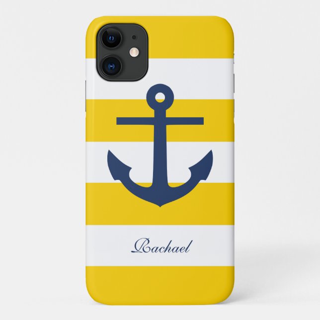 Coques Case-Mate iPhone Ancres bleues et jaunes blanches Aweigh (Dos)