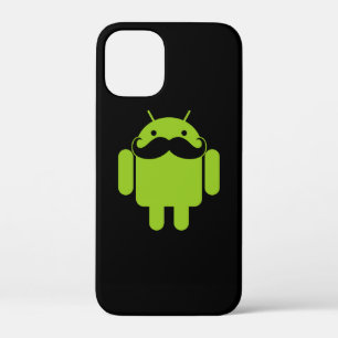 Coque iPhone 12 Mini Android Robot Icon Mustache sur noir