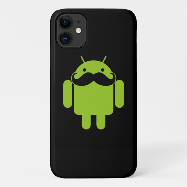 Coques Case-Mate iPhone Android Robot Moustache sur fond noir (Dos)