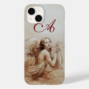 Coque Pour iPhone 14 ANGE JOUER LYRA SUR LES NUAGES monogramme marron