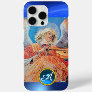Coque iPhone 15 Pro Max ANGE MUSICAL, Monogramme de pierre de taille bleu