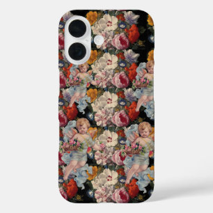 COQUES iPhone 16  ANGE ROMANTIQUE RASSEMBLANT ROSES ET FLEURS ROSES 