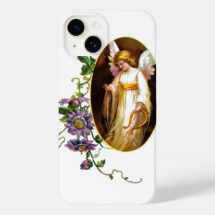 Coque Pour iPhone 14 Angel Avec Harpe Et Fleurs Clematis