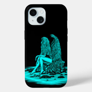 Coque Pour iPhone 15 Angel, perdu dans la pensée, noir et vert Design