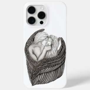 Coque iPhone 15 Pro Max Angels Kissing, noir et blanc Design
