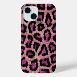 Coque Pour iPhone 15 Animal léopard noir rose
