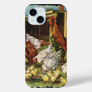 Coque Pour iPhone 15 Animaux de ferme vintages, coq, poules, poulets