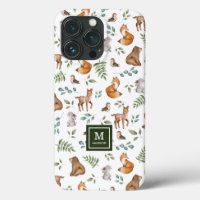 Animaux de forêt Motif de forêt feuillu Monogramme