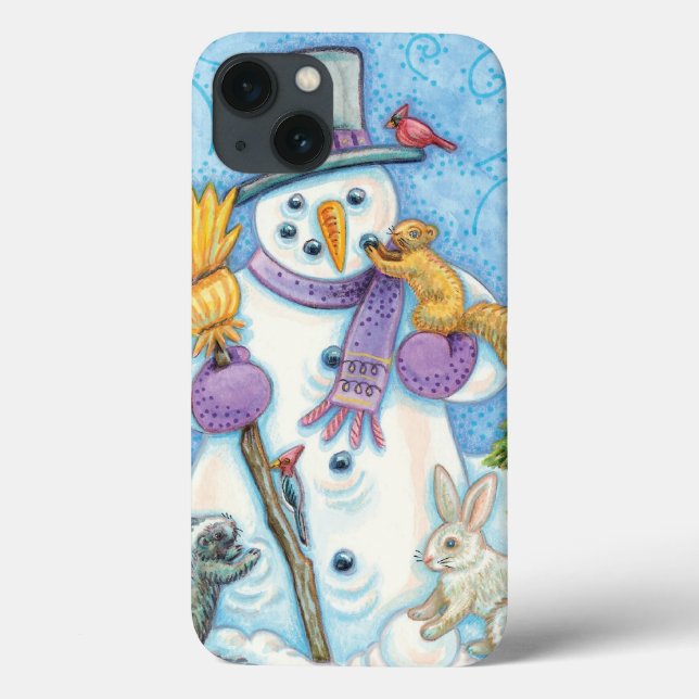 Coques Case-Mate iPhone Animaux mignons construisant un bonhomme de neige  (Verso)
