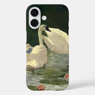 Coques iPhone 16 Animaux sauvages vintages Oiseaux, Cygnes blancs v