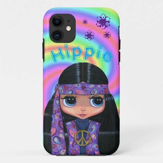 Coques Case-Mate iPhone Années 1960, 1970 Purple Paisley Hippie Chick Big  (Dos)