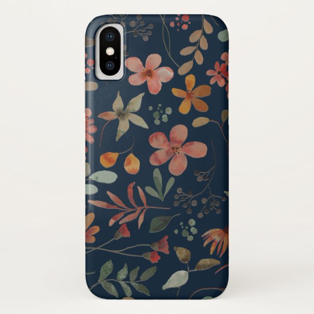 Coques Case-Mate iPhone Antique aquarelle Imprimer floral sur marine (Dos)