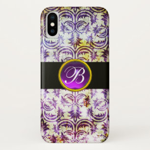 Coques Pour iPhone ANTIQUE DAMASK Violet Améthyste Monogramme noir