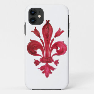 Coque iPhone 11 ANTIQUE FLEUR ROUGE DE LIS EN Héraldique BLANC