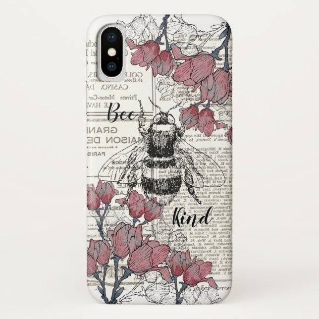 Coques Case-Mate iPhone Antique florale rose abeille rétro (Dos)