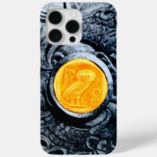 COQUE iPhone 15 PRO MAX ANTIQUE OWL GOLD CIN AVEC GRIFFONS D'ARGENT