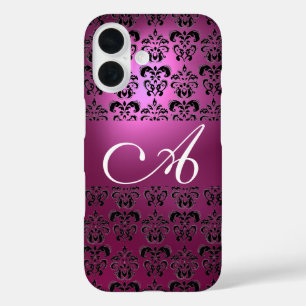 COQUES iPhone 16 ANTIQUE ROSE NOIR DAMASK MONOGRAM