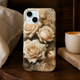 Coque Pour iPhone 15 Antique Shabby Chic Crème Collage Nom Personnalisé