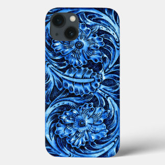 Etui iPhone 13 Apparence en cuir à outils exotiques | bleu