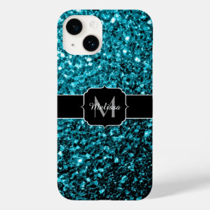 Coques Pour iPhone Aqua bleu brillant faux paillettes scintillent Mon