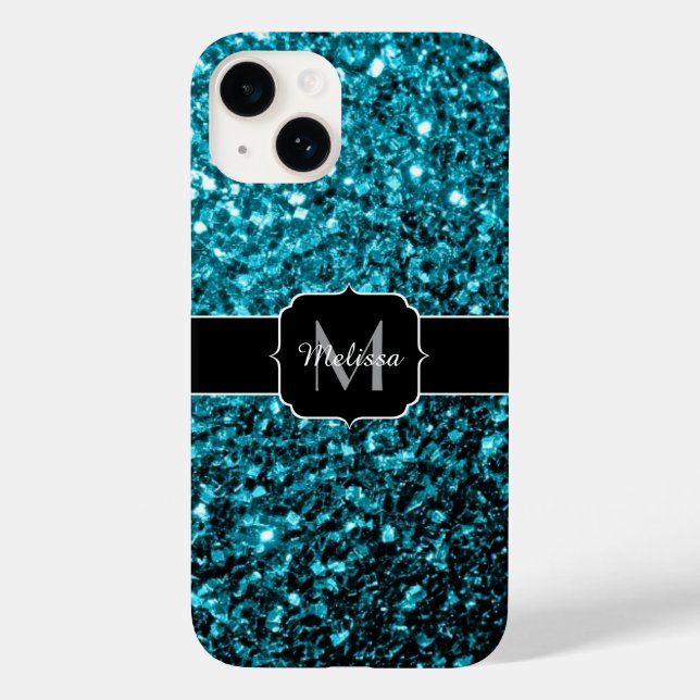 Coques Case-Mate iPhone Aqua bleu brillant faux parties scintillant scinti (Verso)