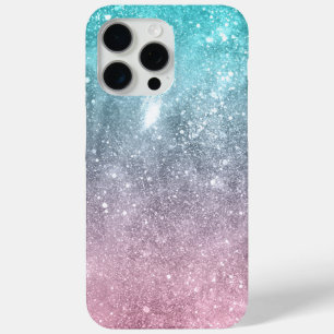 Coque iPhone 15 Pro Max Aqua blue Pink ombre mer galaxie abstraite Monogra