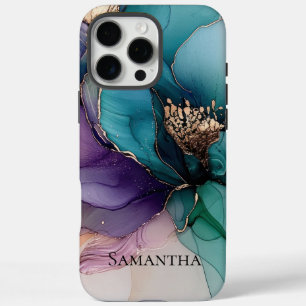 Coques iPhone 16 Pro Max Aqua Blue Purple Gold Floral