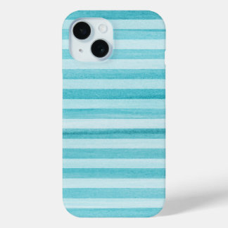 Coque Pour iPhone 15 Aqua Blue Soft Stripes Motif d'aquarelle