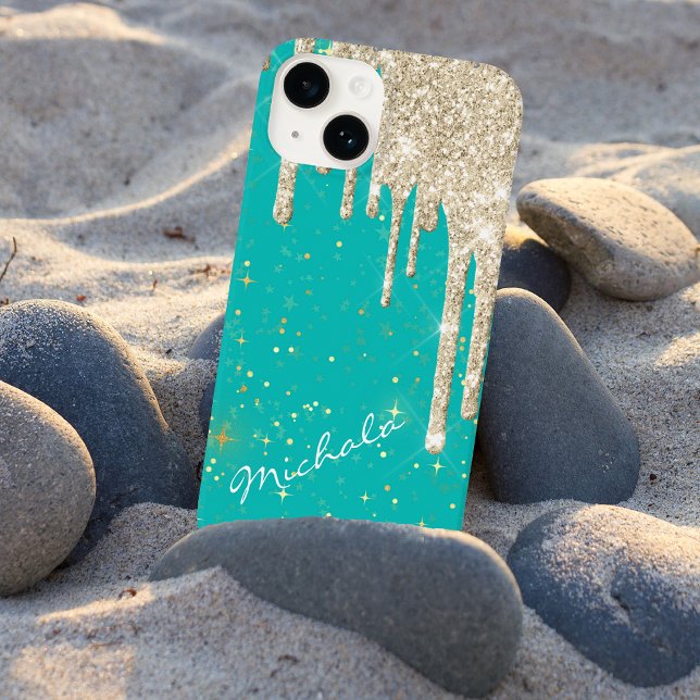 Coques Case-Mate iPhone Aqua Blue Star Sparkle Silver Parties scintillant  (Créateur téléchargé)